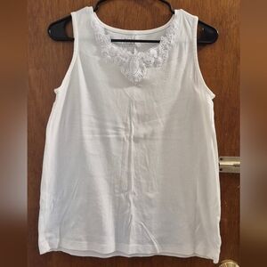 White Stag White Embellished Sleeveless Tank Top